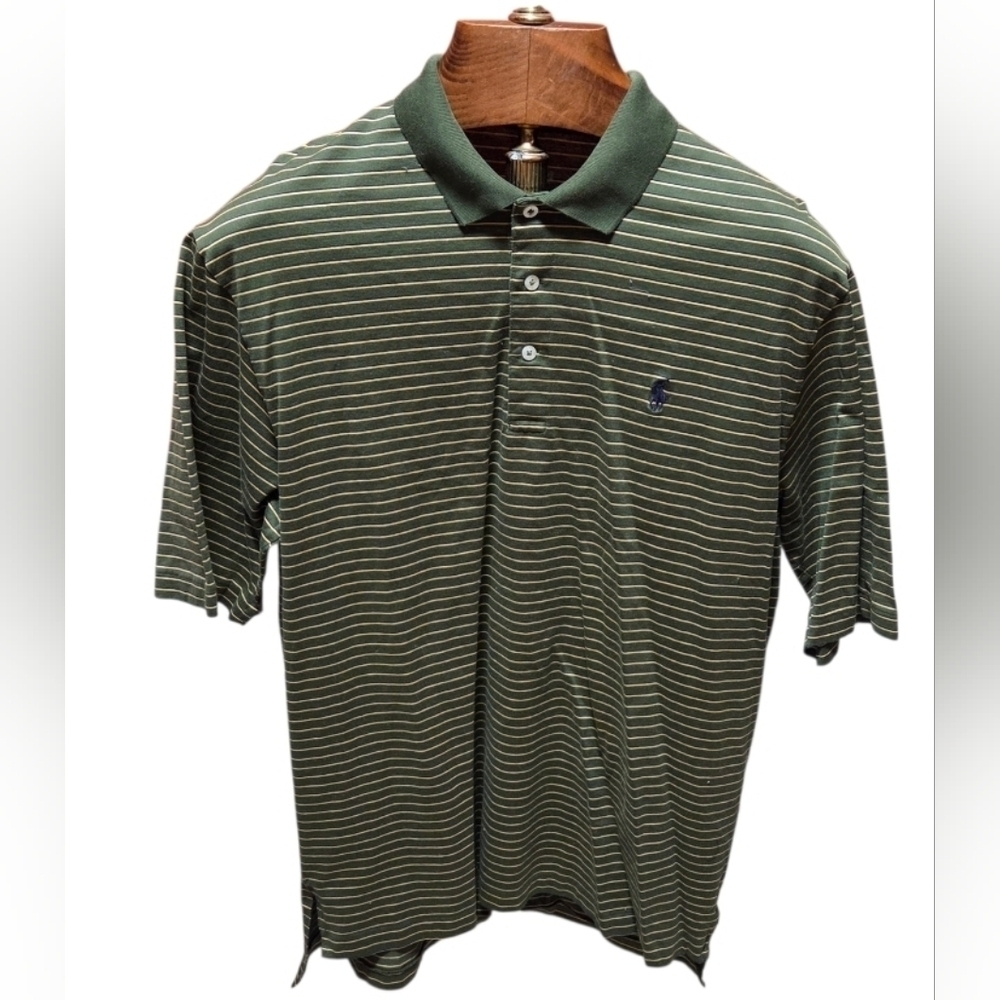 Vintage Polo Golf Ralph Lauren Green Striped Pima Cotton Golf Polo Size Large